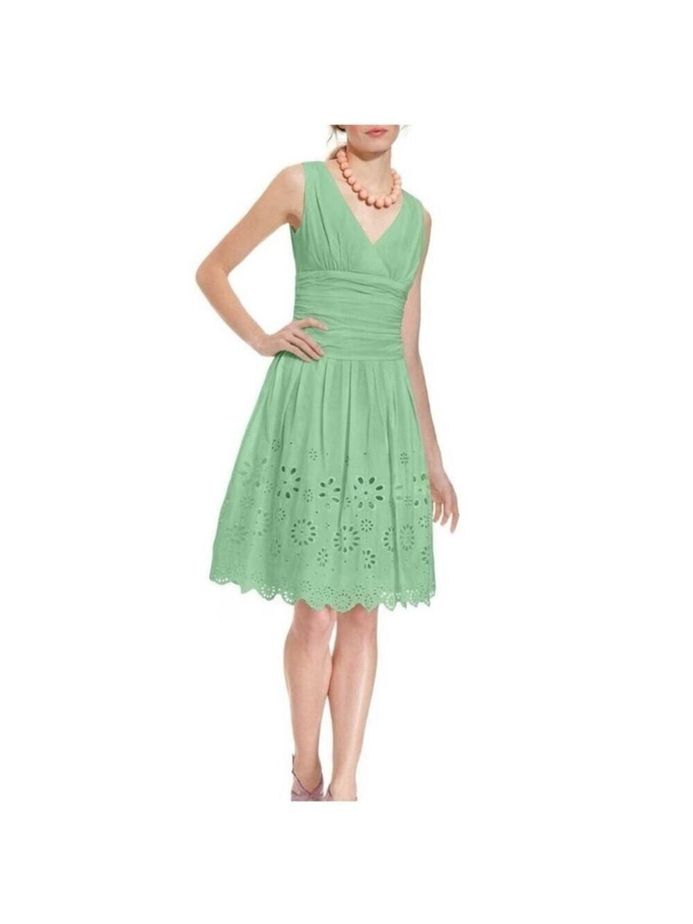 S.L. Fashions Mint Green Eyelet Fit & Flare Dress Size 10